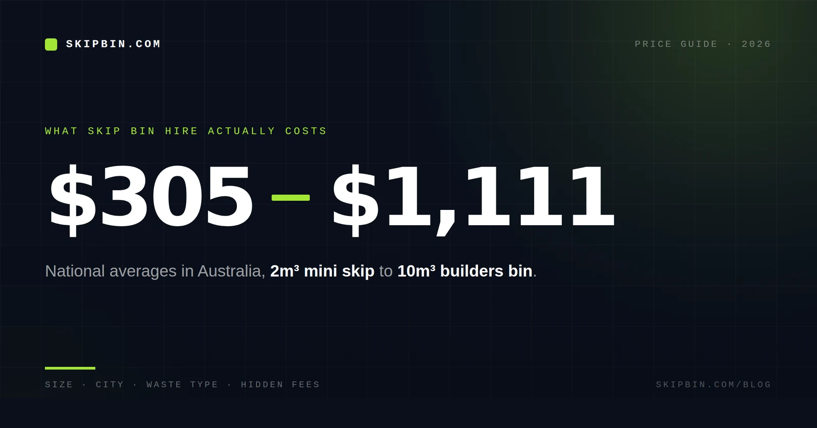 Skip bin pricing Australia 